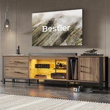 Bestier TV Stand for 75/80/85 inch TV, LED Gaming Entertainment Center, Modern TV Cabinet with Glass Shelves for Living Room, Media Console with 2 Storage Drawers & Cabinets for Bedroom, Pinewood Bestier