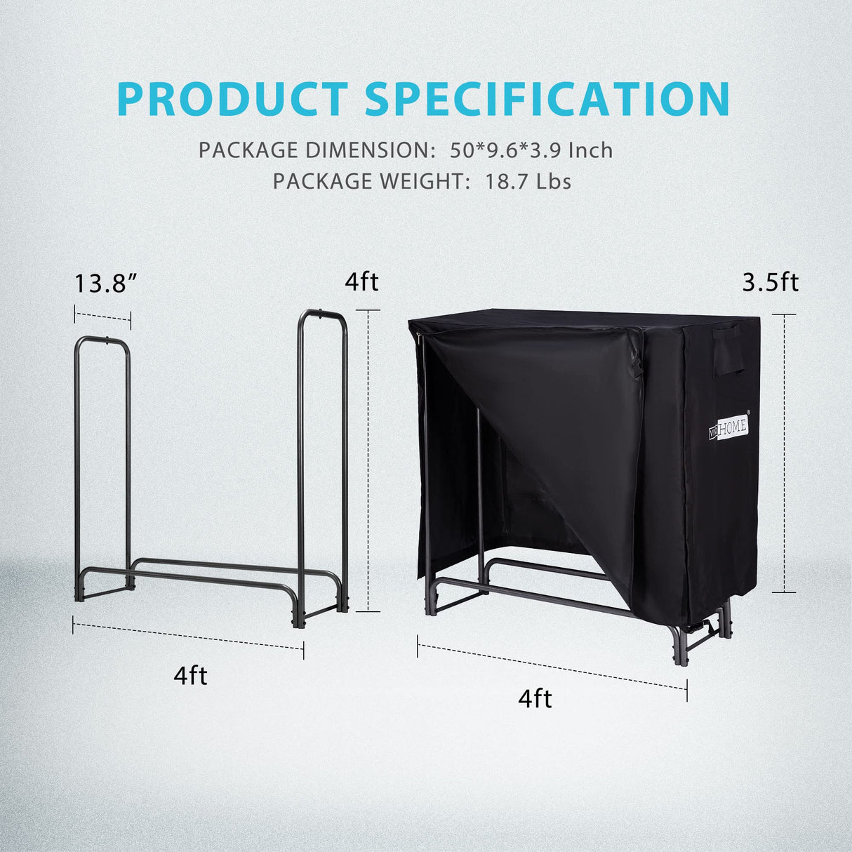 VIVOHOME 4ft Heavy Duty Indoor Outdoor Firewood Storage Log Rack and Cover Combo Set with Zipper VIVOHOME