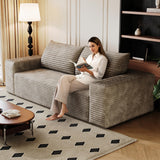 RENDGO 63" Cloud Loveseat Sofa Couch,No Assembly Required 2 Seater Foam Floor Boneless Couches,Modern Apartment Deep Seat Sofas with Corduroy Fabric,Small Love Seat,Camel RENDGO