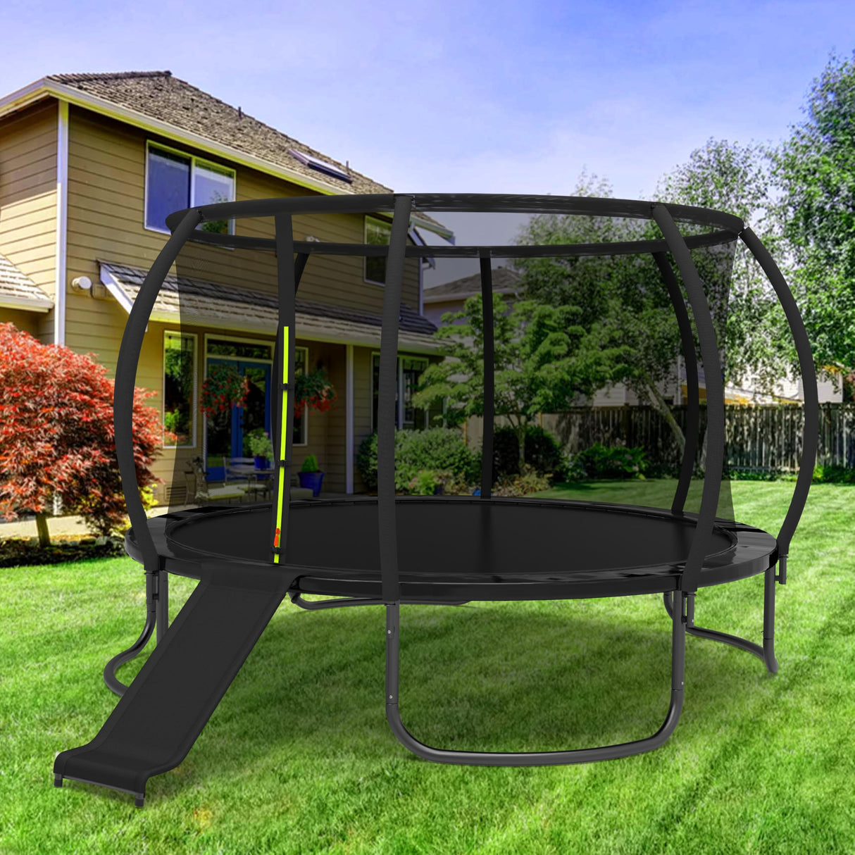 Deomod Trampoline Slide, 10FT 12FT 14FT 15FT 16FT Trampoline Universal Outdoor Slides, Trampolines Accessories with Cushioning Effect, Suitable for Kids to Climb Up Slide Down, Safety Slider (Black) deomod