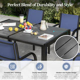 SEGMART 7-Piece Outdoor Patio Dining Set for 6, 59” Table with 4 Textilene Dining Chairs & 2 Swivel Chairs, Patio Furniture Set with Durable Metal Frame for Backyard Garden, Deck, and Poolside (Blue) SEGMART