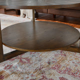 PADMA HOUSE 33.5" Round Wood Coffee Table, 2-Tier Solid Wood Rounded Circle Accent Coffee Table Center Cocktail Table Vintage Furniture for Home Living Room Bedroom,Espresso Brown 3338NC PADMA HOUSE