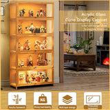 HAOWANJP Curio Display Cabinet 5-Tier Storage Shelves with Acrylic Door, Collectibles Toy Organizers Rack & Display Shelf, Kids Bookshelf and Bookcase for Playroom, Bedroom (Brown-Flip) HAOWANJP