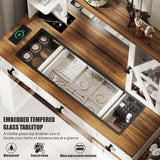 FREDEES Farmhouse Vanity Desk with Mirror and Lights, Makeup Vanity Table with 6 Drawers/Large Storage,White Dressing Table 3 Colors Adjustable Lighting Brightness & Charging Station for Women FREDEES