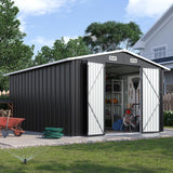 Breezestival 10x12FT Outdoor Storage Shed, Metal Garden Shed with Lockable Double Doors & Sloping Roof, Weather-Resistant Tool Shed for Backyard, Patio, Poolside Black Breezestival
