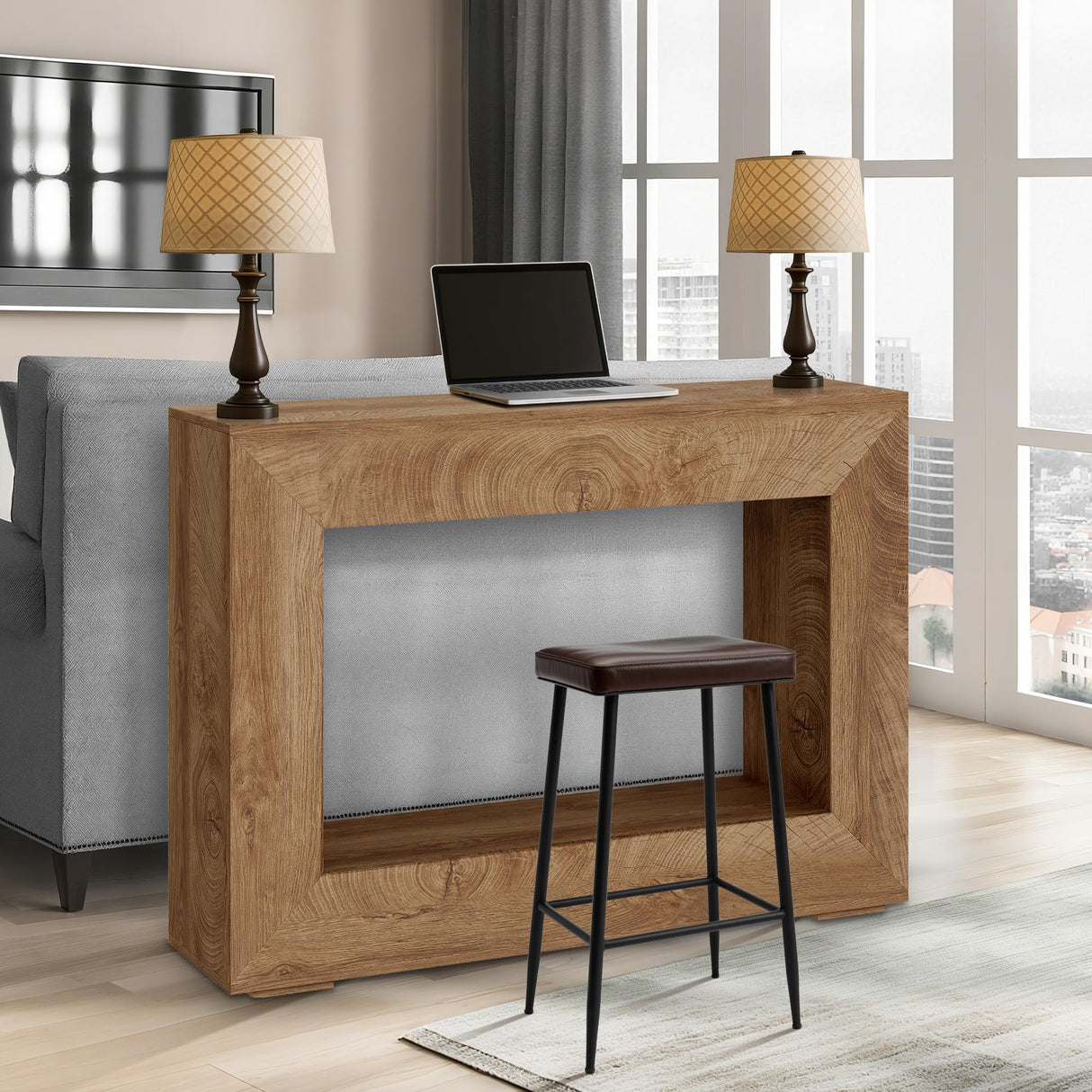 HomeEterna 47 Inches Farmhouse Console Table, Wooden Entryway Console Table, Industrial Hallway Accent Table for Living Room, Entrance, Foyer, Rustic Rectangular Design HomeEterna