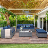 Lviden 6 Pieces Wicker Patio Furniture Sets Outdoor Conversation Set PE Rattan Sectional Sofa Couch with Storage Table and Royal Blue Cushions Lviden