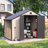 BIGoods 8.5 ft. W x 6.3 ft. D Resin Outdoor Patio Storage Shed with Firewood Rack, Floor and Lockable Door BIGoods