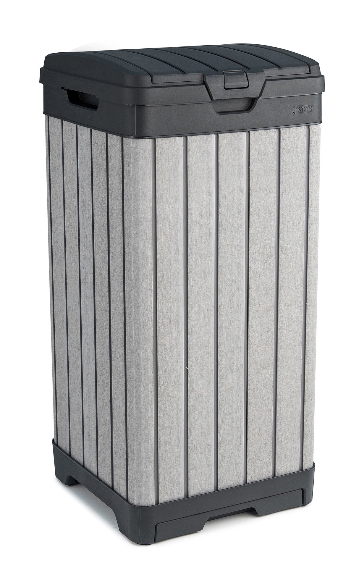Keter Rockford Resin 38 Gallon Outdoor Kitchen Trash Can with Lid and Drip Tray for Easy Cleaning-Perfect for Patio Dining, Grey Keter