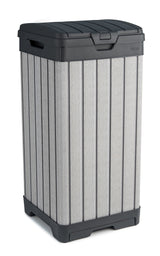 Keter Rockford Resin 38 Gallon Outdoor Kitchen Trash Can with Lid and Drip Tray for Easy Cleaning-Perfect for Patio Dining, Grey Keter