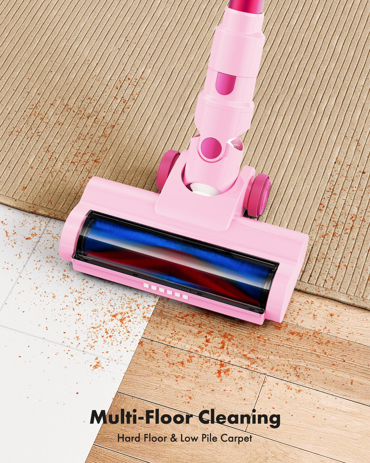 Trucozie Cordless Vacuum Cleaner, 8-in-1 Lightweight Stick Vacuum with 45mins Runtime, Powerful Suction, Rechargeable Cordless Vacuum for Carpet, Tile, Pet Hair, Hardwood Floors, Pink Trucozie