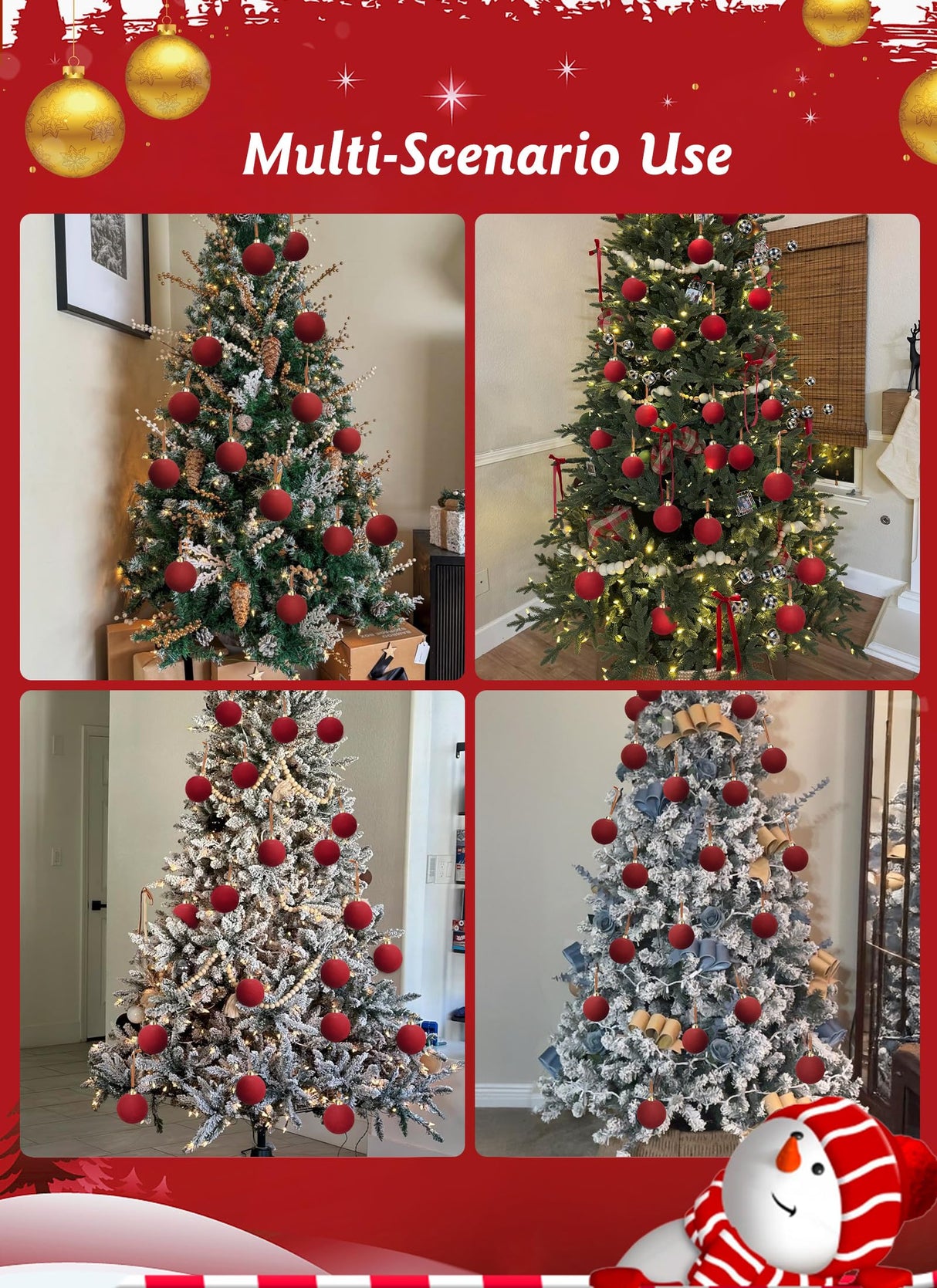 Brightown 15 Pcs Red Velvet Christmas Balls, 3.15 Inch Velvet Ornaments for Christmas Tree, Christma Tree Flocked Ornaments Balls for Family Holiday Wedding Party Xmas Hanging Decoration Brightown