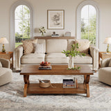 TRIBEWOOD Solid Wood Coffee Tables for Living Room, 47.2-Inch Farmhouse Rectangle Center Tea Table with Storage Shelf TRIBEWOOD