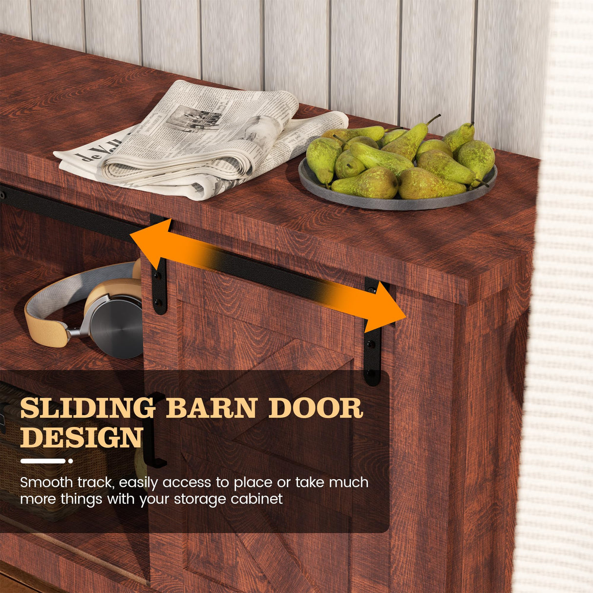 Farmhouse TV Stand for TVs up to 65+ Inch, Mid-Century Entertainment Center w/ Sliding Barn Doors and Storage Cabinets, Wood Rustic Media Console Table w/ Adjustable Shelf for Living Room, Barnwood YOUDENOVA