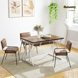 HOMCOM 47"-63" Expandable Dining Table for 4-6 People, Farmhouse Dinner Table with Heavy Duty Metal Trestle Base, Rectangle Kitchen Desk, Distressed Brown HOMCOM