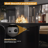 Kurapika 5 Pieces Patio Furniture Set, Rattan Wicker Outdoor Conversation Sets, 4 Woven Rattan Swivel Chairs w/48in Propane Fire Pit Table and Thickened Cushions, Sand Kurapika