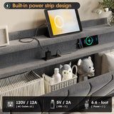 Fameill King Size Lift Up Storage Bed Frame, Storage Headboard with Charging Station, LED Lights Upholstered Platform Bed, No Box Spring Needed, Noise-Free, Dark Grey Fameill