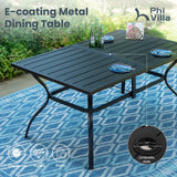 PHI VILLA Swivel Chair Patio Dining Set with 13ft Outdoor Beige Umbrella, 6 Padded Textilene Armrest Dining Chair and 1 Large Metal Table, Outdoor Table Chair Dining Set for Patio Lawn Garden PHI VILLA