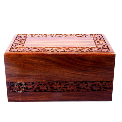 Hind Handicrafts Handmade & Handcrafted Rosewood Borders Engraving Wooden Cremation Box/Urns for Human Ashes Adult, Funeral Urn Box (X-tra Large :