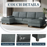 Meilocar Sectional Couches for Living Room, U Shaped Couch 4- Seat Sectional Sofa with Double Chaise, Comfortable Fabric Large Sofa for Apartment (Grey) Meilocar