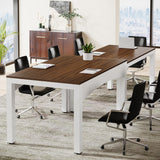 Tribesigns 8ft Extendable Conference Table, 94.49" L x 31.5" W x 30.9" H Meeting Seminar Table, Long Rectangle Shaped Boardroom Desk for Office Meeting Conference Room (Brown + White) Tribesigns