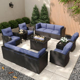 KHOLH Patio Furniture Set with Fire Pit Table, 13 Pieces Outdoor All-Weather Wicker Conversation Sectional Chair Sofa Set with 4 Swivel Chairs KHOLH