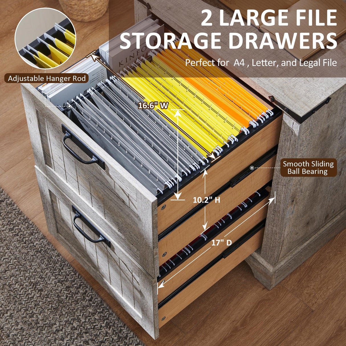 OKD 72" Tall Bookshelf with 2 File Drawers, Farmhouse 4-Tier Bookcase with Storage, Adjustable Shelves & File Holder, Wood Rustic Deep Bookshelves for Home Office, Library (Light Rustic Oak) OKD