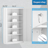 Superday 71" Lockable Steel Storage Cabinet, Locking Metal Storage Cabinets, Tall White Cabinet with 2 Doors and 4 Adjustable Shelves for Garage, Superday