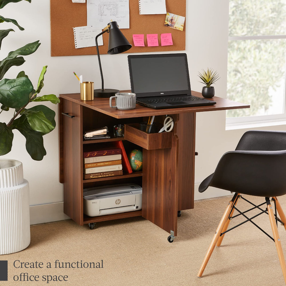 Best Choice Products Folding Dining Table, Multipurpose Space Saving Collapsible Drop Leaf Extension Desk w/Wheels, 3 Storage Shelves - Brown Best Choice Products