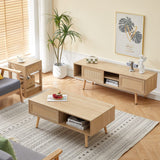 GSSDEE Boho TV Stand for 65+ Inch TV, Farmhouse Wood Television Stand with Natural Rattan Sliding Doors, Media Console Center Natural Style (Natural Oak, TV Stand 55.12" L x 15.75" W x 18.31" H) GSSDEE