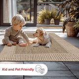 nuLOOM 4' x 6' Outdoor Area Rug, Casual Design With Striped Border, Stain Resistant, Highly Durable, For Patio, Balcony, Bedroom, Living Room, Dining Room, Bathroom, Light Brown nuLOOM