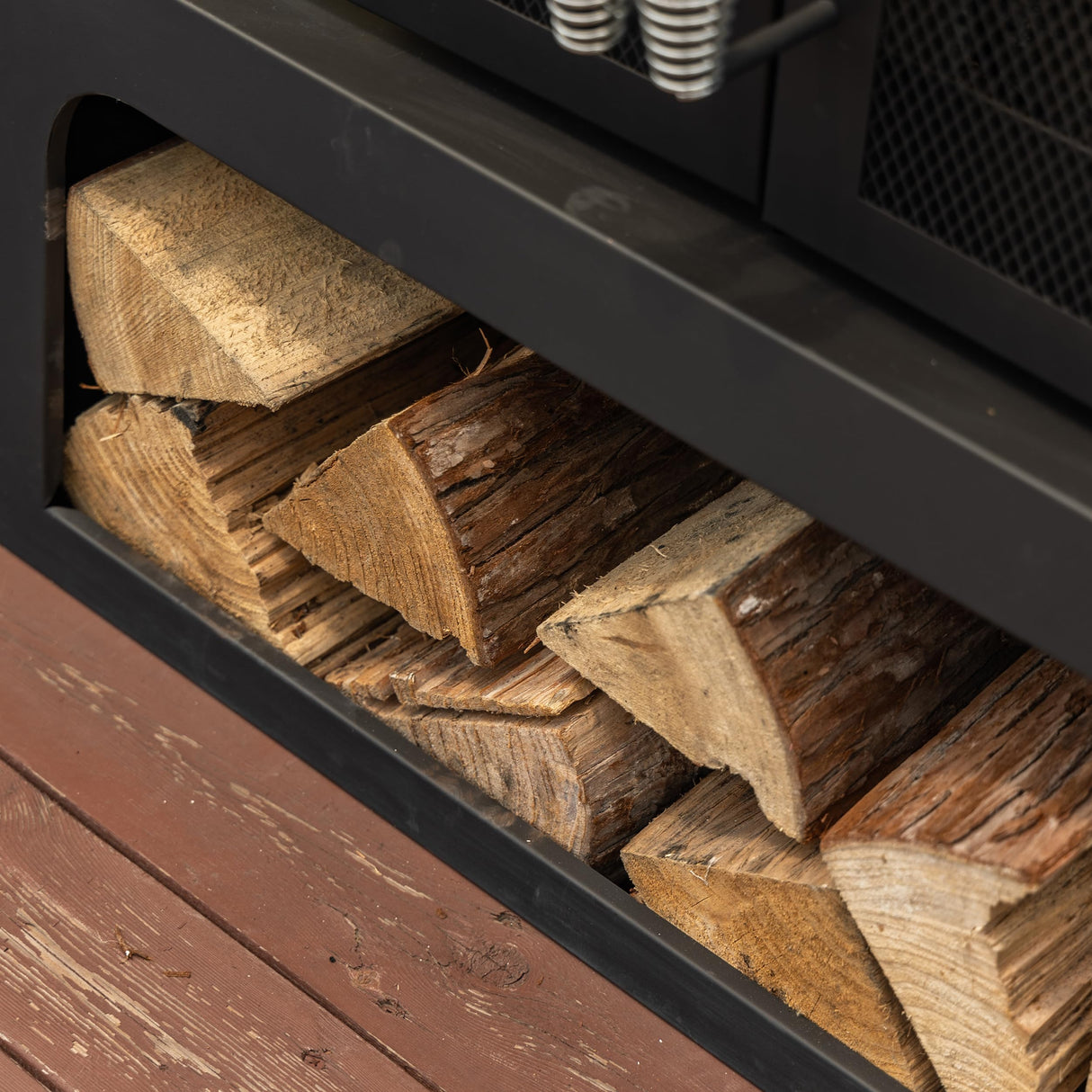 Deko Living 70 Inch Rectangular Outdoor Fireplace - Steel Woodburning Fireplace with Side Tables - Fire Place with Integrated Log Storage and Log Poker - Durable Fireplace for Patio Backyard Deko Living