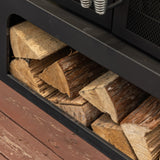 Deko Living 70 Inch Rectangular Outdoor Fireplace - Steel Woodburning Fireplace with Side Tables - Fire Place with Integrated Log Storage and Log Poker - Durable Fireplace for Patio Backyard Deko Living