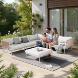 VredHom Patio Furniture Set, Outdoor Patio Furniture Oversized Metal Patio Sectional Sofa, 4-Seat Conversation Set with Cushion for Indoor and Outdoor, White Frame & Beige Mat (4 Seats 8 Armrests) VredHom