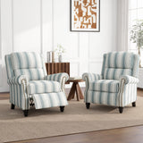 UIXE Pushback Recliner Chairs Set of 2, Fabric Armchair Push Back Accent Chair, Rivet Trim Club Chair Home Theater Overstuffed Single Sofa Reading Seat for Living Room, Stripe Blue UIXE