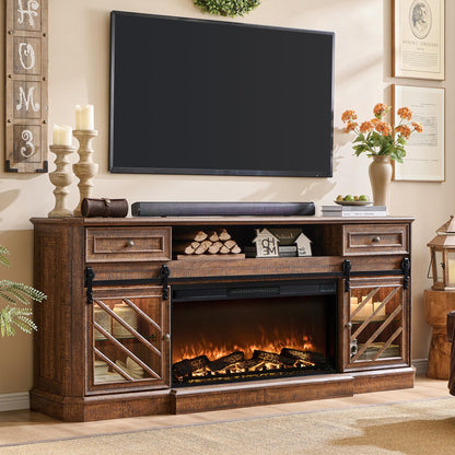 OKD 75” Fireplace TV Stand for 85 Inch TV,Farmhouse Highboy Entertainment Center with 36” Electric Fireplace,Modern Media Console Table with Drawers Storage&Cabinets for Living Room,Reclaimed Barnwood