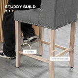 HOMCOM Counter Height Bar Stools Set of 2, 27" Seat Height Upholstered Barstools, Farmhouse Kitchen Island Stools with Nailhead-Trim, Tufted Back and Wooden Legs, Light Gray HOMCOM