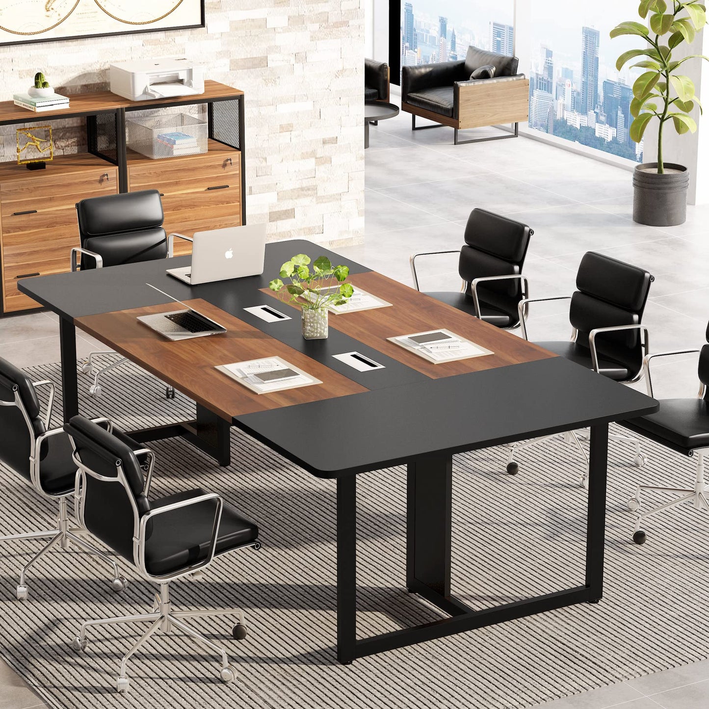 Tribesigns 70.86'' Executive Desk, Large Office Computer Desk with Strong Metal Frame, Wooden Workstation Business Furniture, 8 People Rectangle Conference Table for Home Office,XK00251