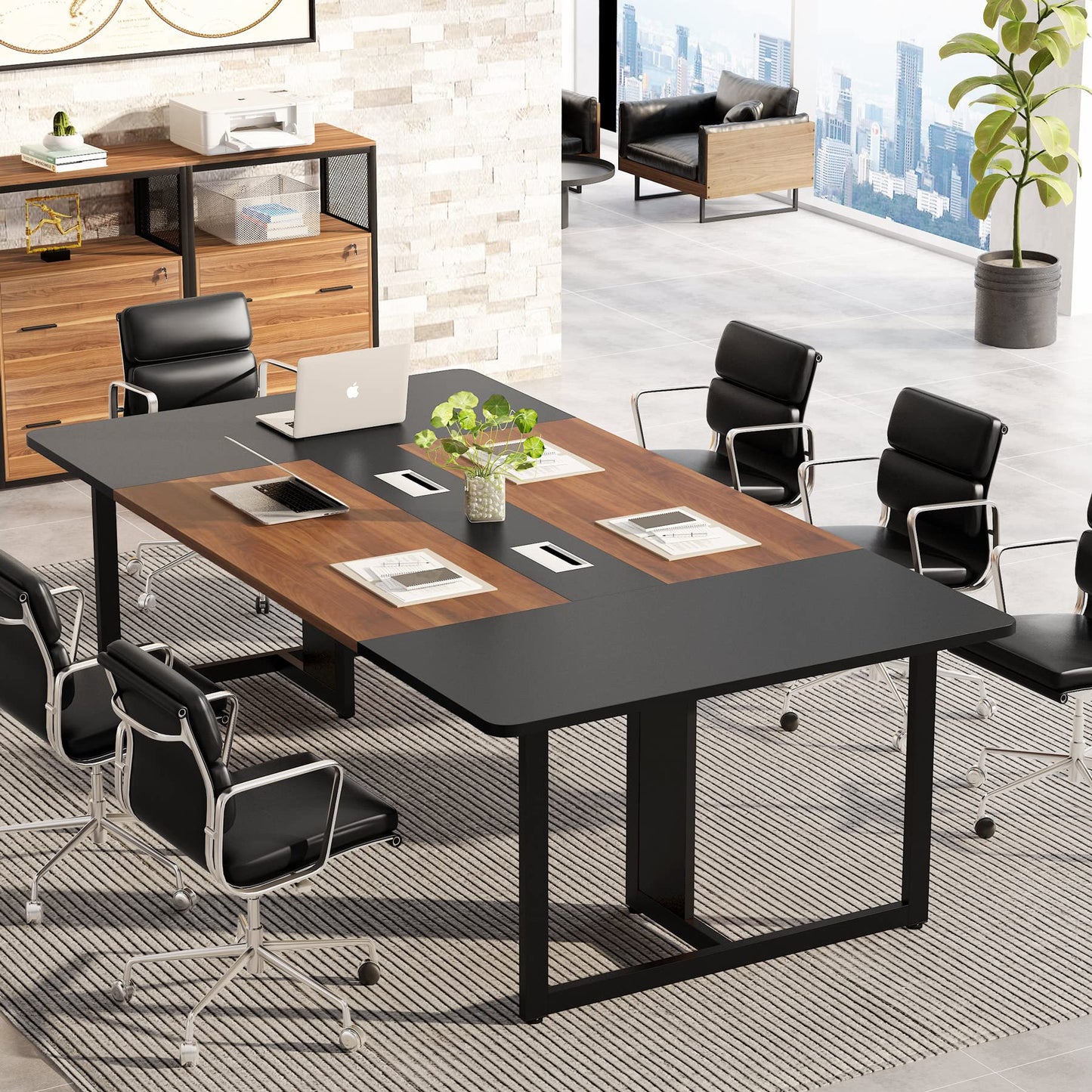 Tribesigns 70.86'' Executive Desk, Large Office Computer Desk with Strong Metal Frame, Wooden Workstation Business Furniture, 8 People Rectangle Conference Table for Home Office,XK00251 - WoodArtSupply