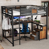 Ball & Cast Queen Size Loft Bed with L Shaped Desk and Storage Drawers, Metal Loft Bed Frame with Safety Rails & Ladders for Kids Teens Adults, Nosie-Free,No Box Spring Needed,Easy Assembly,Black Ball & Cast