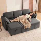 Tbfit 83'' Pull Out Sofa, 3 in 1 Sleeper Sofa Couch with USB & Storage Chaise, Comfy Sofa Bed with Pull Out Bed, Convertible Sleeper Sofas for Living Room, Small Spaces, Dark Gray Tbfit