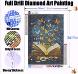 Book Diamond Art Painting Kits for Adults - Full Drill Diamond Dots Paintings for Beginners, Butterfly Round 5D Paint with Diamonds Pictures Gem Art Painting Kits DIY Adult Crafts Kits 12x16inch Legrace