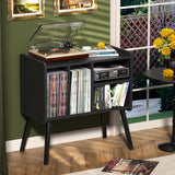 UODERS Record Player Table, Mid-Century Record Player Stand with Vinyl Storage Hold Up to 150+ Albums, Vinyl Record Cabinet with Adjustable Shelves, Wood Turntable Stand for Music Living Room (Black) UODERS