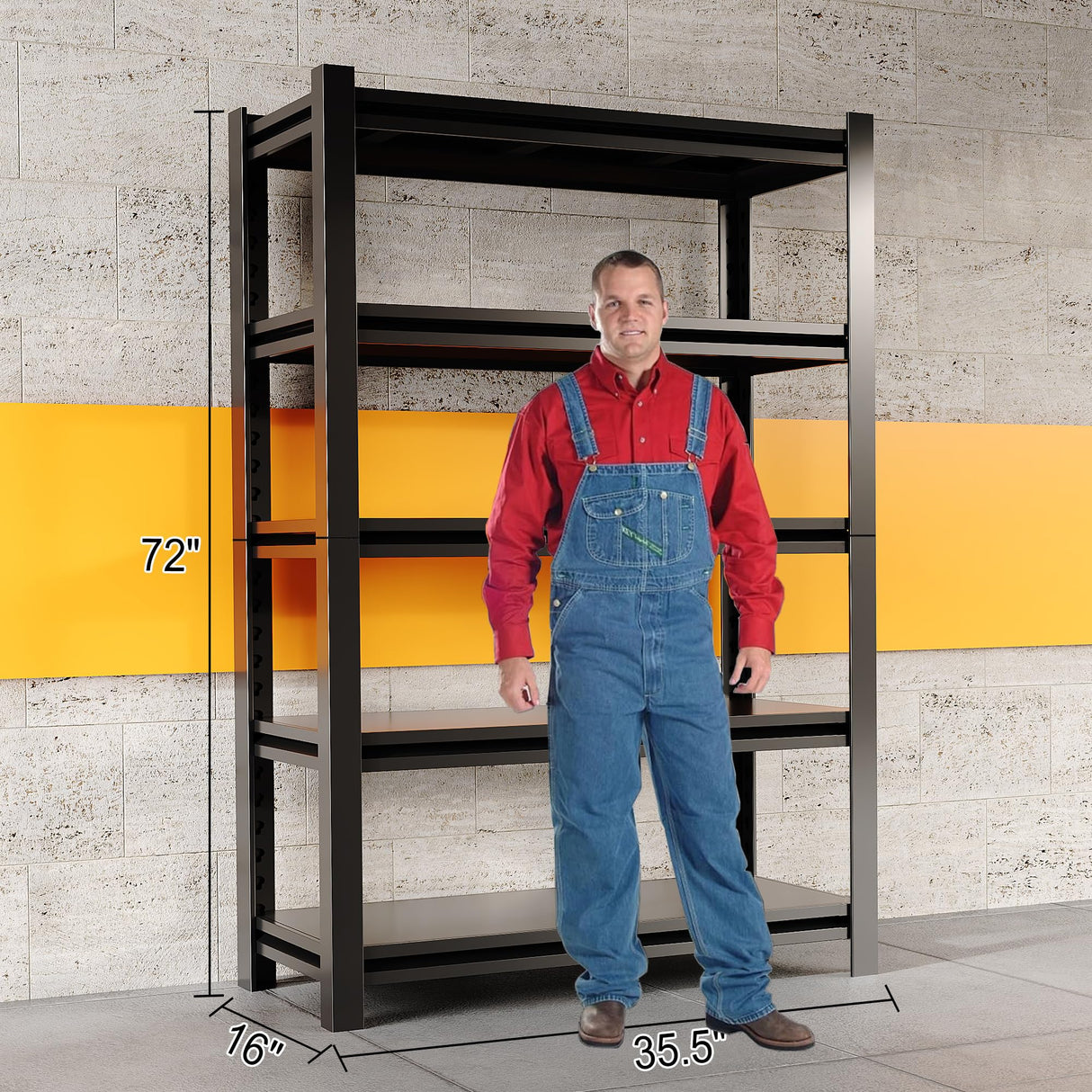 Howzone 72" H Garage Shelving 2000LBS Heavy Duty Storage Shelves Adjustable 5 Tier Metal Shelves for Storage Garage Industrial Shelving Utility Racks,16" D x35.5 Wx72 H,Black Howzone