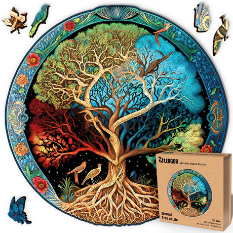 LEOGOR Large Wooden Puzzles for Adults 500 Piece – Colorful Mosaic Tree of Life Puzzle with Unique Laser Cut Animal-Shaped Wood Pieces – Challenging Jigsaw, XL Size 17.8'' x 18'' LEOGOR
