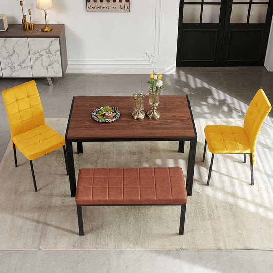 Homedot Dining Table Set for 4, Industrial Rectangle Kitchen Table with Upholstered Chairs and Bench, 4-Person Dining Room Table Set, Breakfast Dinette Set for Small Spaces, Apartment