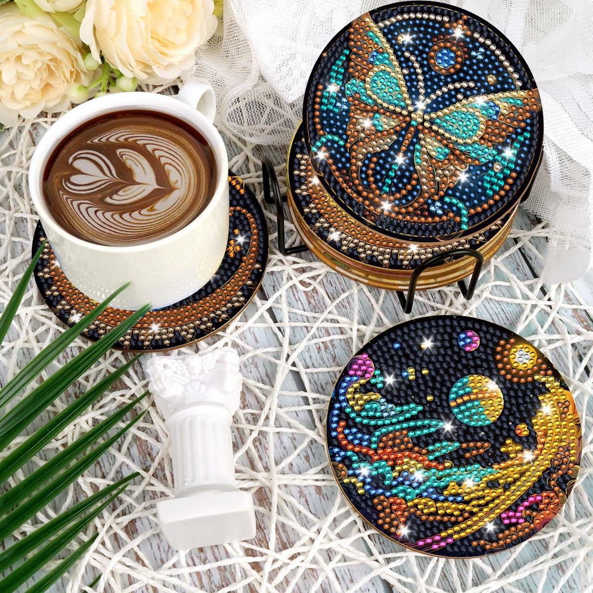 Mystical Moon Diamond Art Coasters: 8 Pcs Witchy Diamond Painting Coaster with Holder and Cork Pads, Celestial Diamond Art Coasters for Adults Beginners DIY Crafts Home Decor Gifts CRASHOT