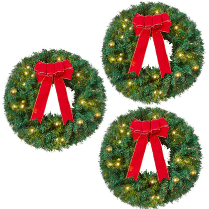 Joiedomi 19" Christmas Wreath with LED Lights with Ribbon, 3 Pcs Christmas Wreaths for Front Door, Windows, Living Room, and Indoor Outdoor Christmas Decorations Window Door Wreath