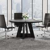 Tribesigns 47-Inch Round Conference Table for 4-6 People, Wooden Meeting Room Table with Thicken Tabletop and Wood Base (Black) Tribesigns