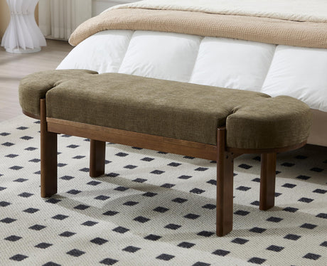 EALSON 49 Inch Modern Bedroom Bench Upholstered End of Bed Bench Wood Entryway Bench with Fabric Padded Seat and Wooden Legs Window Bench for Living Room Hallway, Olive Green EALSON